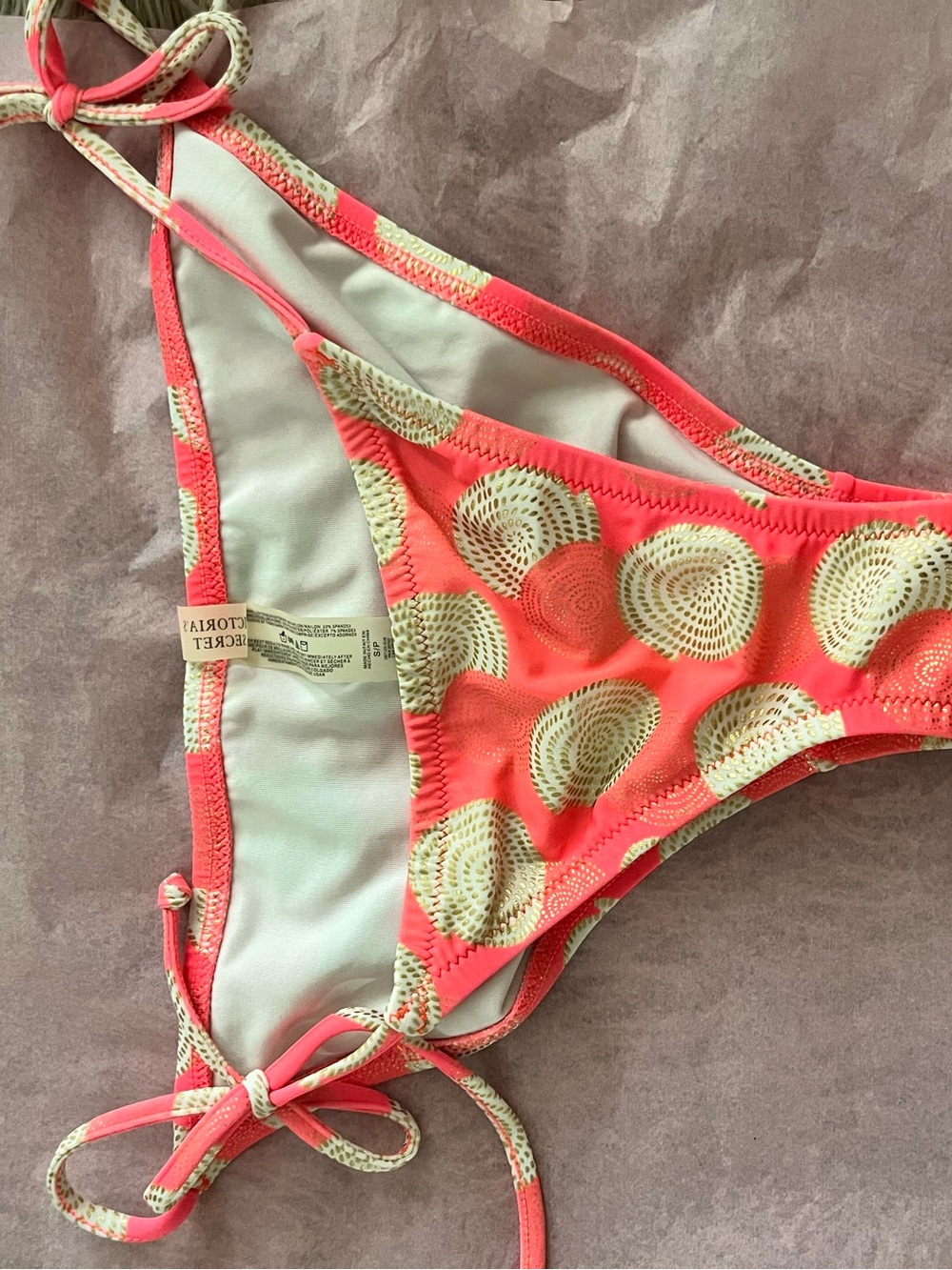 Victoria's Secret Coral and Cream String Bikini Bottom
